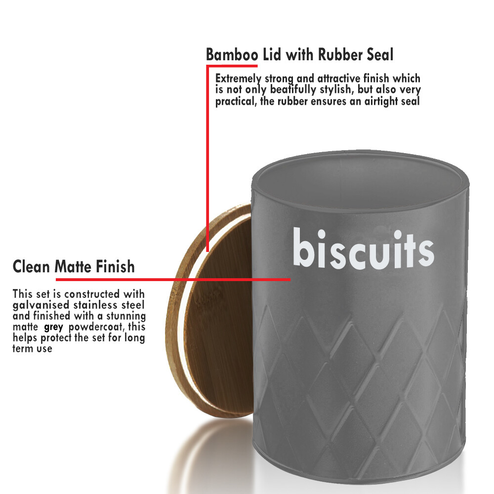 5pc Gray Bread Bin Canister Set Box, Kitchen Loaf Storage + Airtight