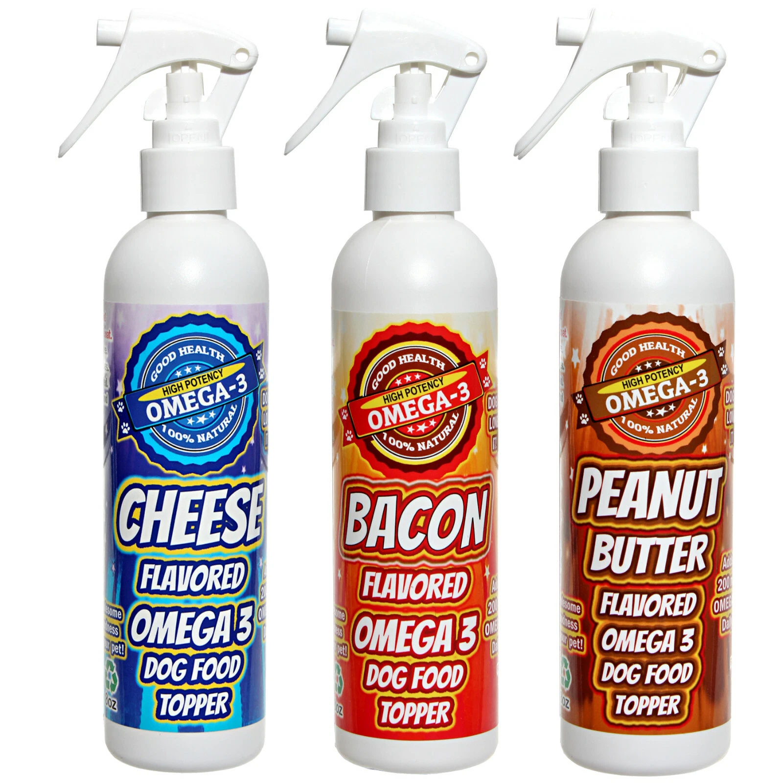 Bacon, Cheese and Peanut Butter Flavored Omega 3 dog food toppers