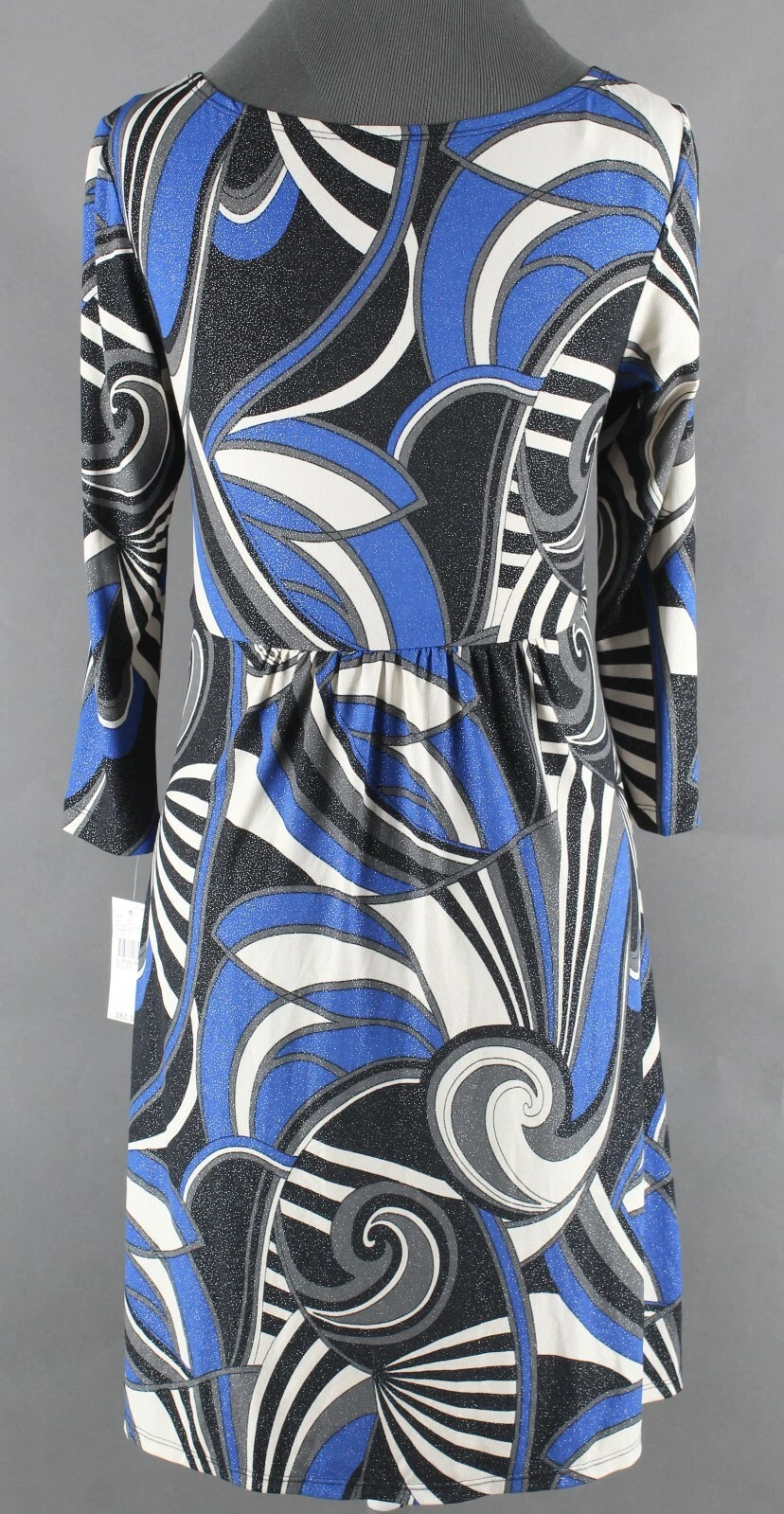 Abito Alyx NUOVO $60 blu nero bianco grigio argento poliestere spandex impero vita