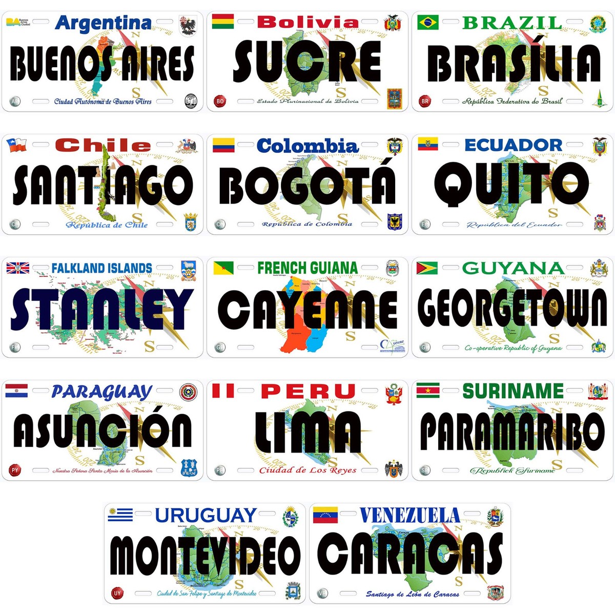 South America Countries and Capital City Novelty Car License Plate