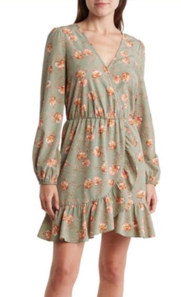 Nordstrom Abound Floral Dress Dress Long Sleeve Ruffle Faux Wrap Green Women XS | eBay Nordstrom Abound Floral Dress Dress Long Sleeve Ruffle Faux Wrap Green Women XS | eBay