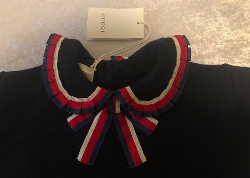 NWT Gucci Decorative Collar Ribbon Sylvie Web Bow Navy Sweatshirt 36M $295.00 - Picture 6 of 12