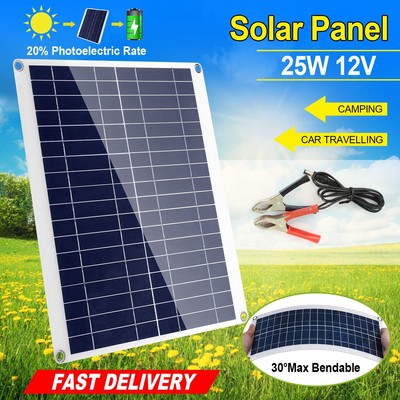 25W 12V Solar Panel Car Battery Trickle Charger & Maintainer for Car RV Boat Set