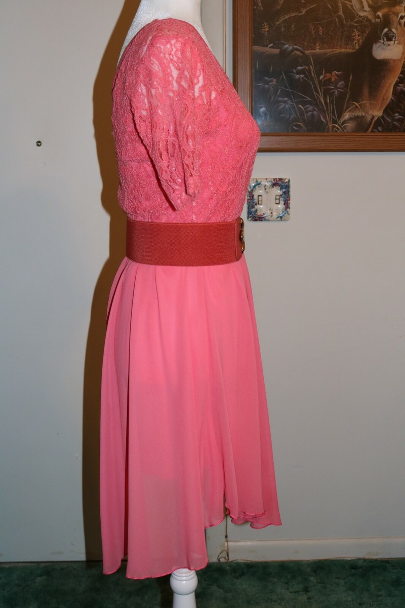 Coral Casual Chiffon Dress with Belt Women. Size Small. Pre-owned. | eBay