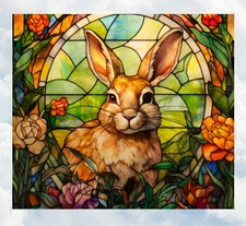 Bunny Rabbit Faux Stained-Glass WINDOW CLING Size 9.1" Repositionable Vinyl