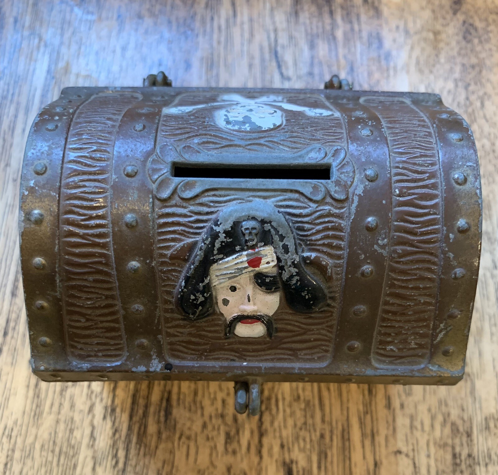 Vintage Painted Metal Pirate Treasure Chest Bank. E.J. Kahn Co. eBay