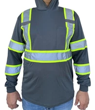 Hoodie Grey High Visibility Safety Shirt  With Reflective Stripes 