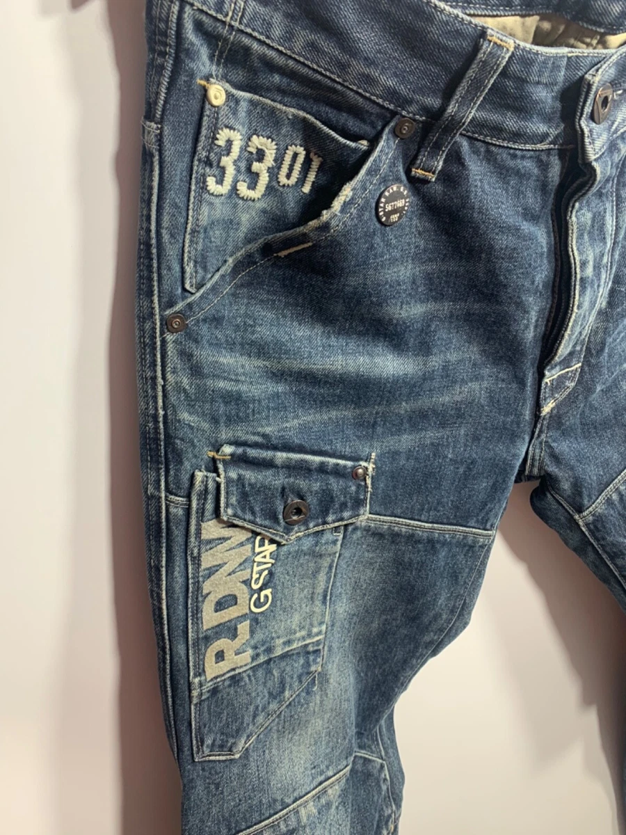 Vintage G Star Raw 3301 Blue Multipocket Cargo Denim Jeans Mens Size 31