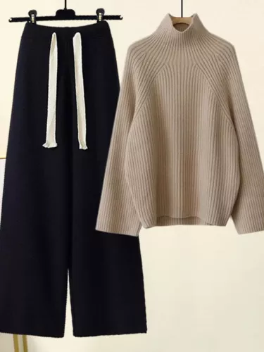 Conjunto de dos piezas de chándal para mujer suéter tops conjuntos pantalón traje tejido para mujer - Imagen 8 de 35