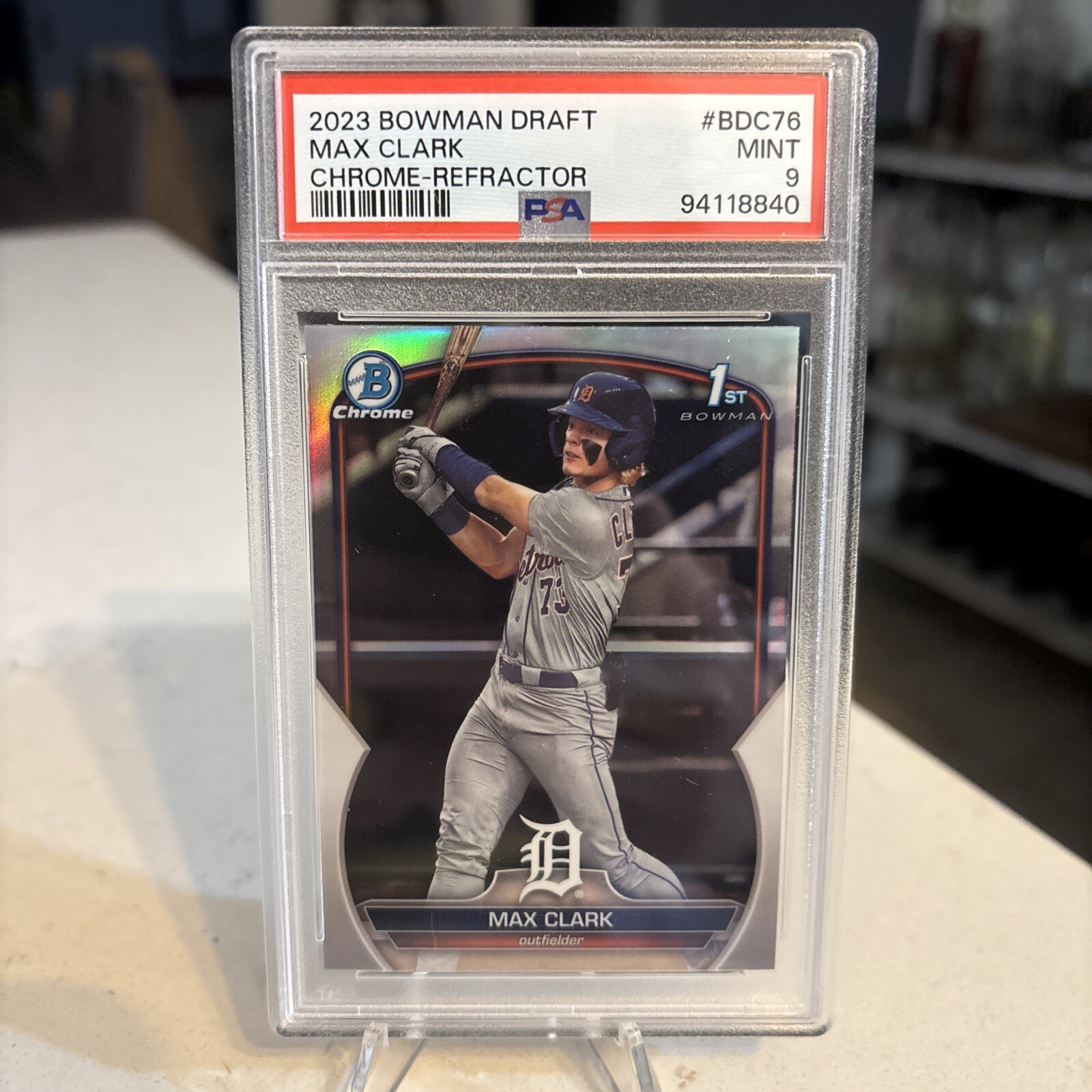 PSA 9 MAX CLARK 1st 2023 Bowman Chrome Draft REFRACTOR TIGERS RC Tigers