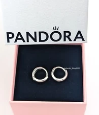 New 100% Authentic PANDORA 925 Silver Round Huggie Hoop Earrings 293286C00