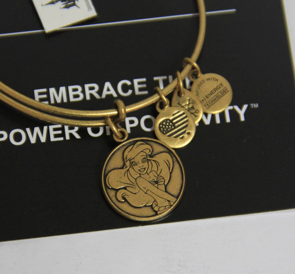RETIRADO Disney Alex & Ani Sirenita ARIEL Dije Pulsera Brazalete Dorado NUEVO Foto 2 de 2