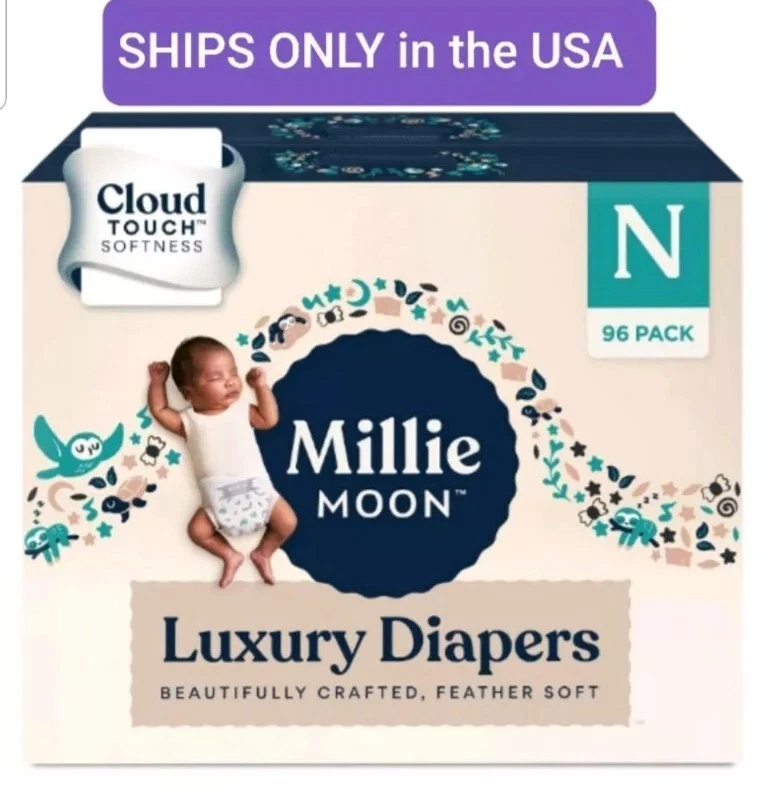 New All Natural Millie Moon Disposable Diapers Cloud Touch Softness NEWBORN Size