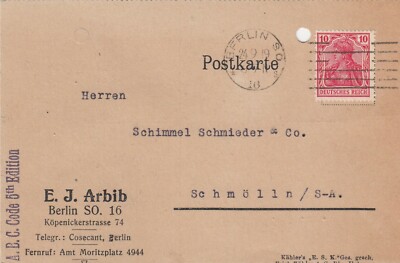 BERLIN, Postkarte 1919, E. J. Arbib
