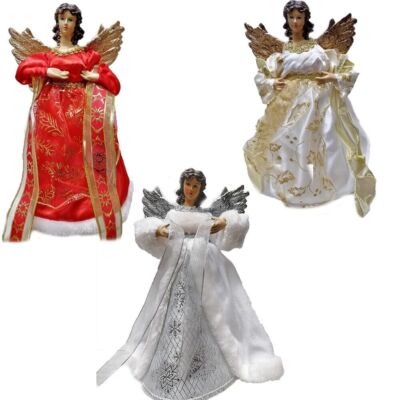 Puntale Albero Di Natale Angelo - 30cm, Luci LED, Rosso E Oro, Decorazione Natalizia Per Casa - Foto 6