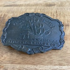 Livingston Wells  Co. Sailing Ship Foreign Domestic Belt Buckle Vintage