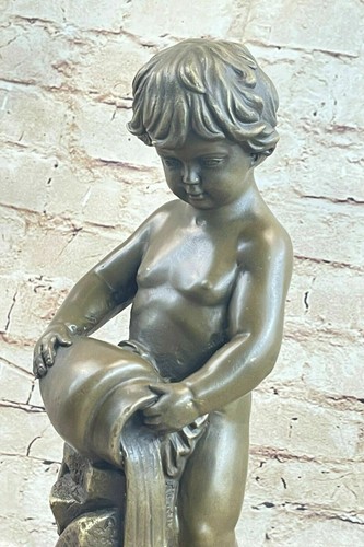 Arte escultura artesanal fundido en caliente de bronce cera perdida niño desnudo Milo original firmado - Imagen 6 de 7