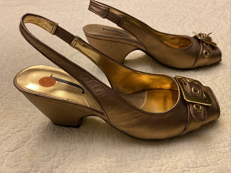 J RENEE Purr II Rose Gold Slingbacks Sz 9.5M - Image 2 of 4
