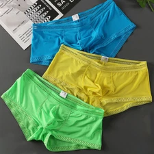 Men's Panties Ice Silk Underwear Shorts Sexy Lace Low-rise Briefs U Pouch Trunks