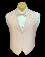 Men's Light Pink Tuxedo Vest with Tie Bow or Long Groom Prom Wedding Party