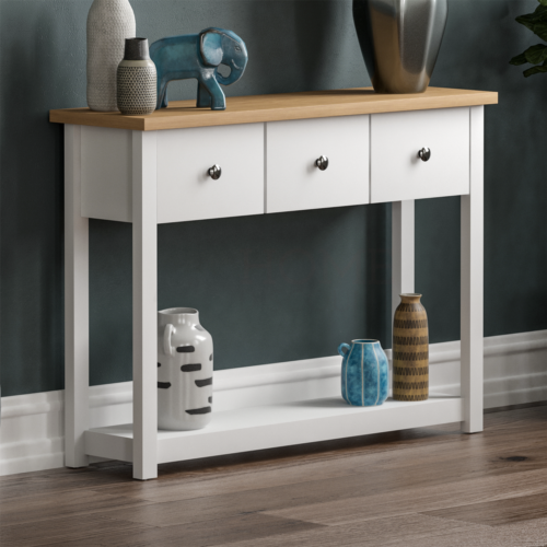 Arlington 3 Drawer Console Table Shelf, Side Console Table With Drawers