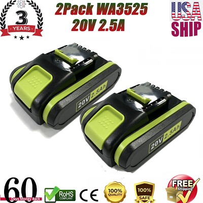 2pack For WORX 20V MAX Extend Lithium Battery 20 Volt WA3520 WA3525 WA3575 WG155