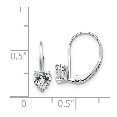 14k białe złoto 5mm serce sześcienna cyrkonia leverback kolczyki - Zdjęcie 2 z 2
