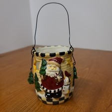 Vintage Santa And Snowman Christmas Tealight Candle Holder W/Star Hole 4in X 3in