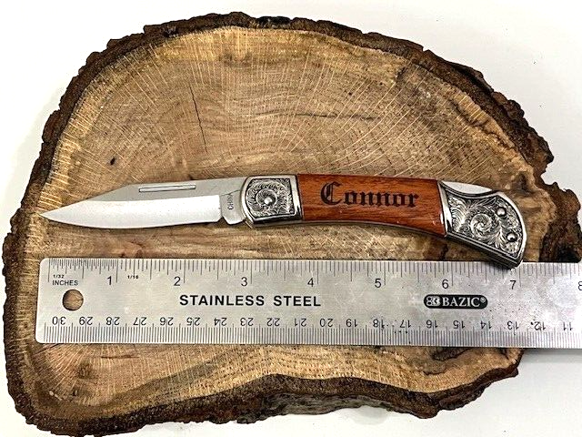 Alaska Knife WITH Engraved & Customized NAME Connor On ROSE Wood Handles - Great