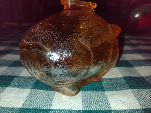 Vintage Iridescent Marigold Textured Glass Piggy Bank Pig 4". - Picture 7 of 7