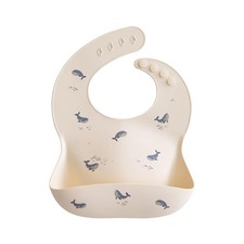 mushie Silicone Baby Bib  Adjustable Fit Waterproof Bibs Whales 