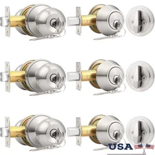 Entry Door Knob & Deadbolt Lock Set Keyed Alike 6 Locks 18 Keys Easy Install New