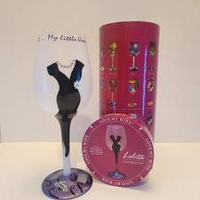 Lolita Love My Wine Little Black Dress Rhinestone 15oz Hand Painted Glass