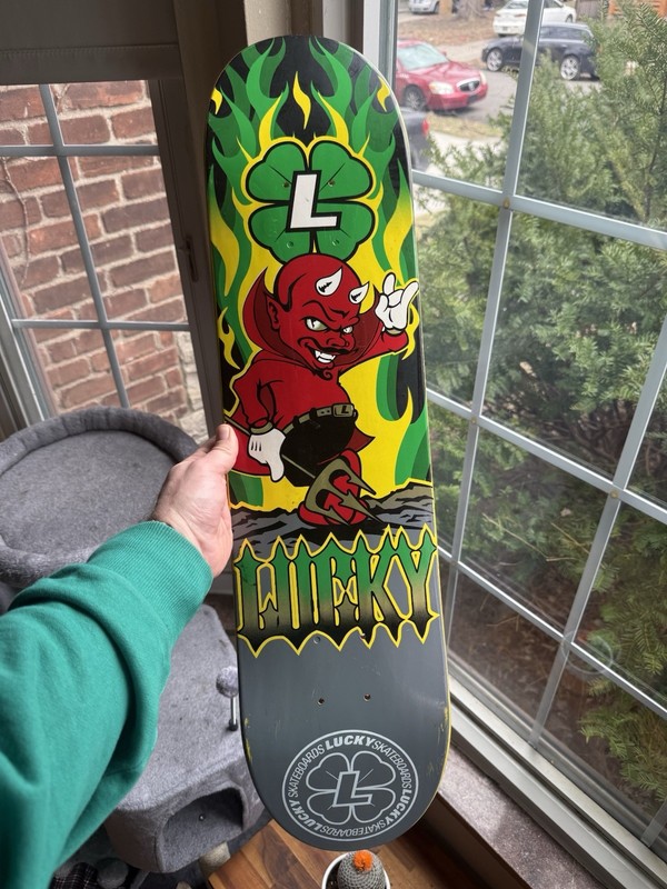 Vintage Y2K Lucky Skateboards Deck NOS 7.5 Devil