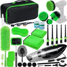 34pcs Car Cleaning Detailing Kit Interior Cleaner - with Portable Vacuum Clean