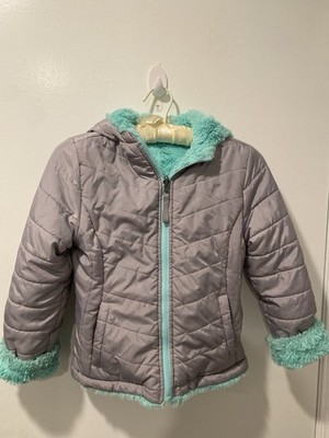  SO reversible jacket girls size 7/8 Gray/mint with hood  