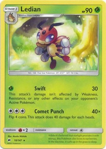 Ledian - 10/147 - Rare (Damaged) Burning Shadows - Grass Pokémon