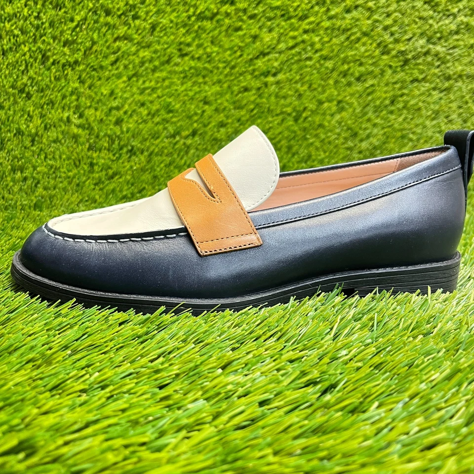 Cole Haan Stassi Womens Size 7 Navy Blue Cream Classic Penny Loafer Flats Shoes - Image 3 of 4