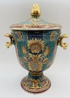 Hand Painted Oriental Porcelain Raised Texture Gold Trim Lidded Vase Urn READ — photo 1