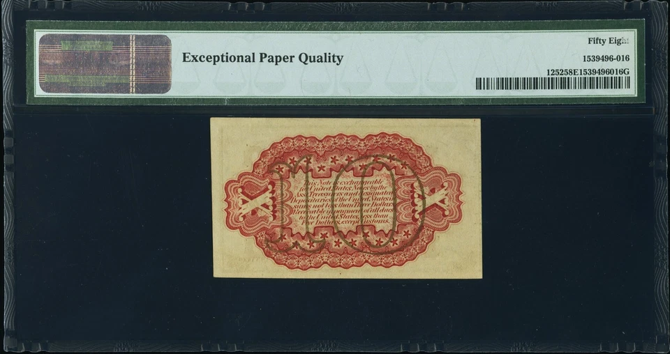 FR 1252 - 10c THIRD ISSUE RED BACK - "1" ON FRONT - PMG 58 EPQ - ChAU - SLEEPER - Image 2 of 4