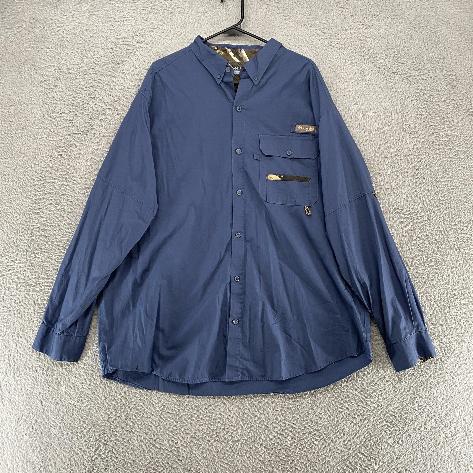 Columbia PFG Fishing Shirt Mens 2XL Blue Long Sleeve Mesh Hiking Button Up