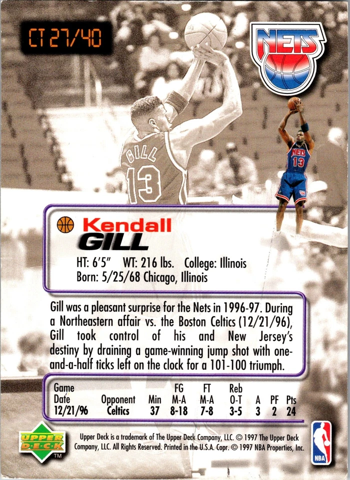 Kendall Gill #CT27 - - 1997 Upper Deck Nestle Crunch Time - New Jersey Nets - Image 2 of 2