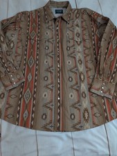 Wrangler Western Shirt Men XXL Southwestern Aztec Pearl Snap Brown Orange Blue