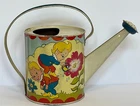 Vintage Ohio Art Tin Lithograph Toy Watering Can Elves & Flowers
