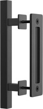 2- Square 12" Sliding Barn Door Handles Pull Black with Flush Finger Hardware