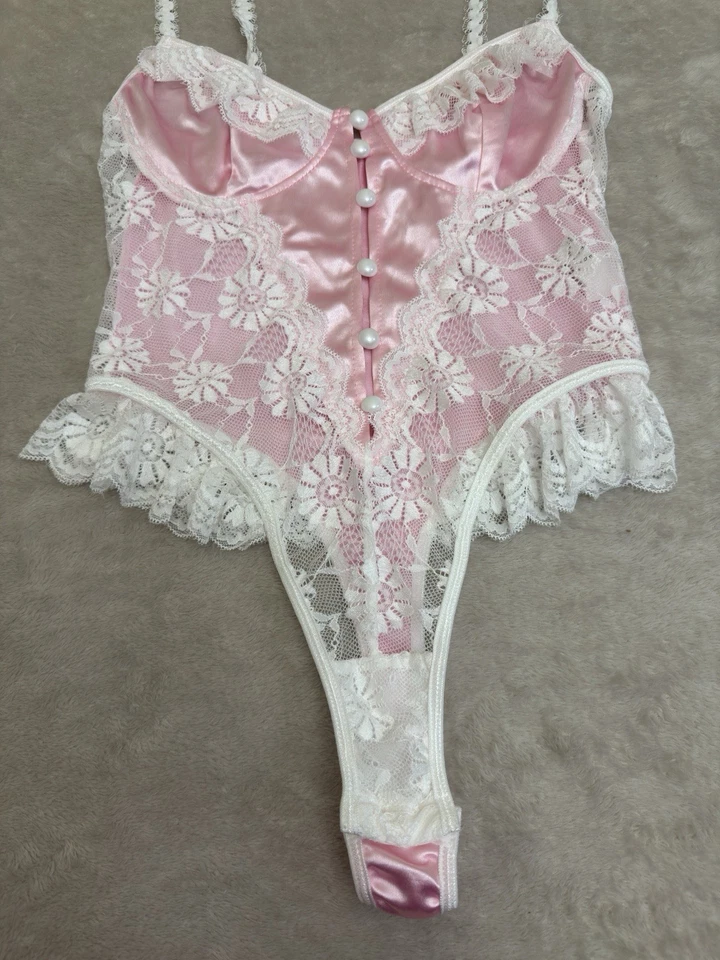 Sexy Body Lencería Mujer Rosa Blanco Encaje A Presión Abierto Tanga Peluche ¡NUEVO! Foto 2 de 4