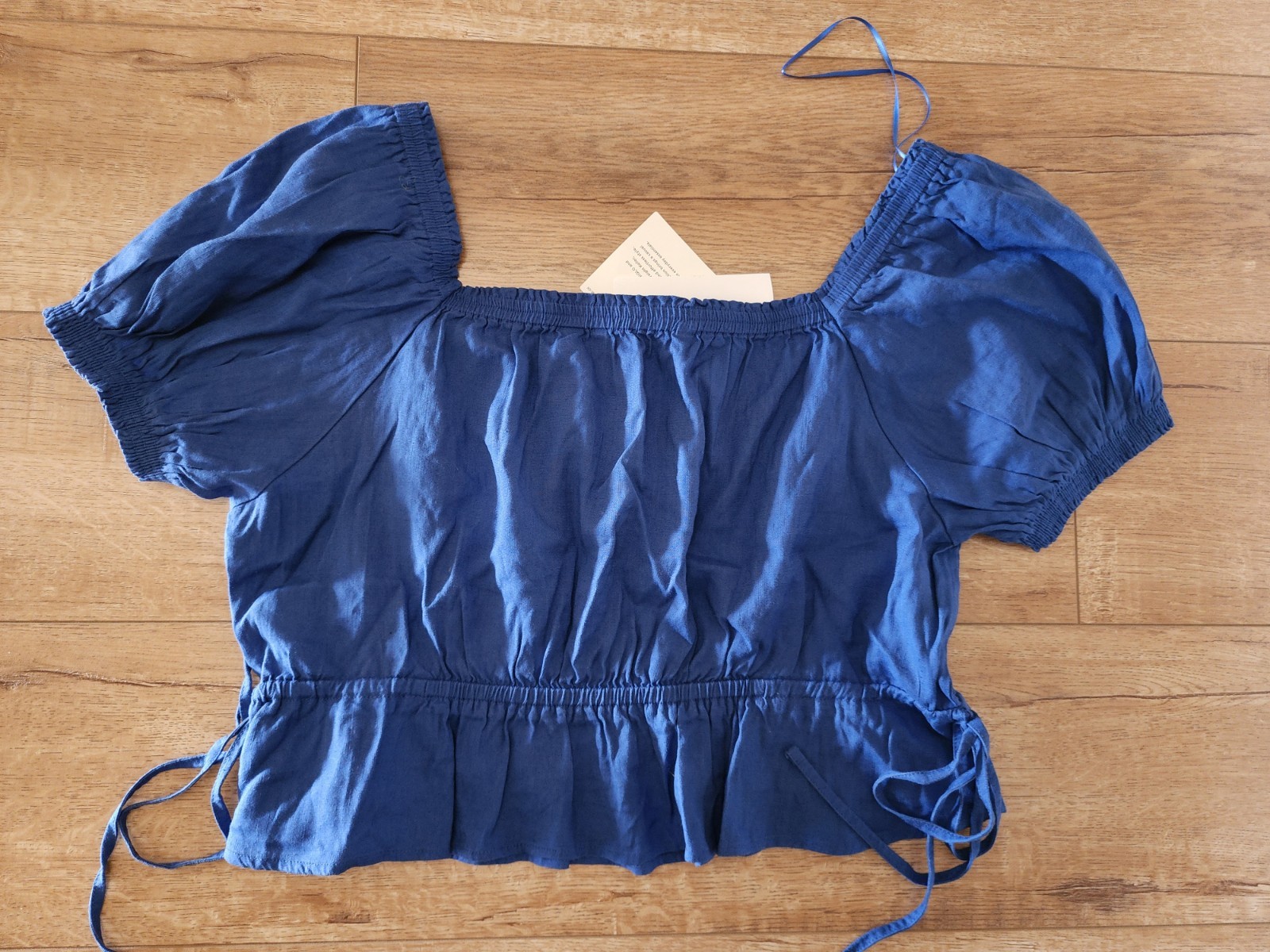 NEW UNIQLO X Clare Waight Keller Linen Cotton Peasant  Blouse Cropped Top M Blue thumbnail 7