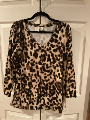 Rafaella 1X V-Neck Animal Print Safari Long Sleeve Top NWT