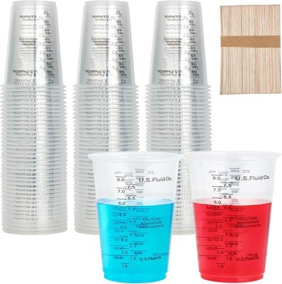 100 PACK Plastic Measuring Cups, 8 oz Disposable Mixing 100 Count (Pack of 1)