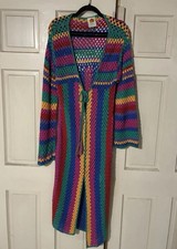 Farm Rio Burna Striped Crochet Midi Cover Up Size Small
